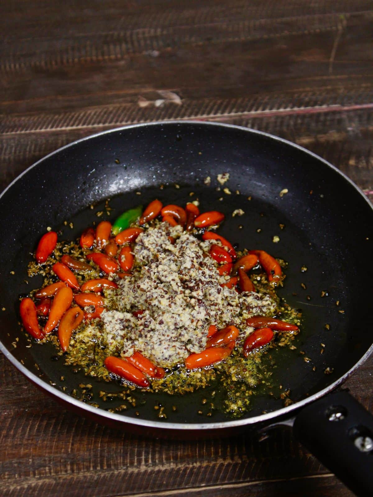 Add mustard paste to the pan and saute 