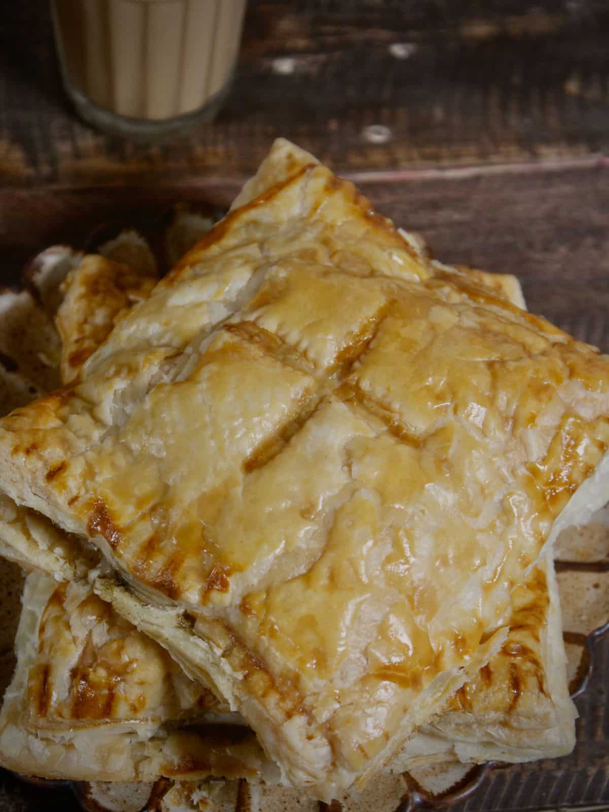 Top view of spinach and corn puff