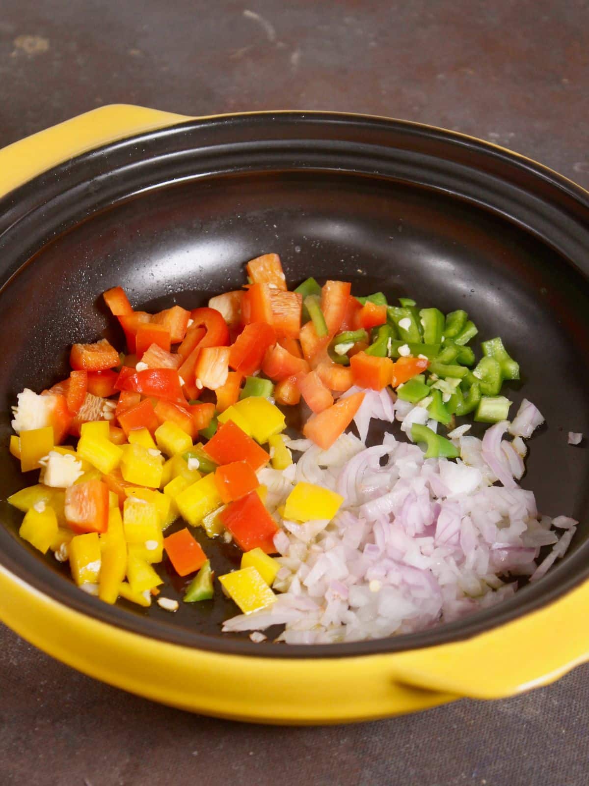 add chopped vegetables in the pan and saute 
