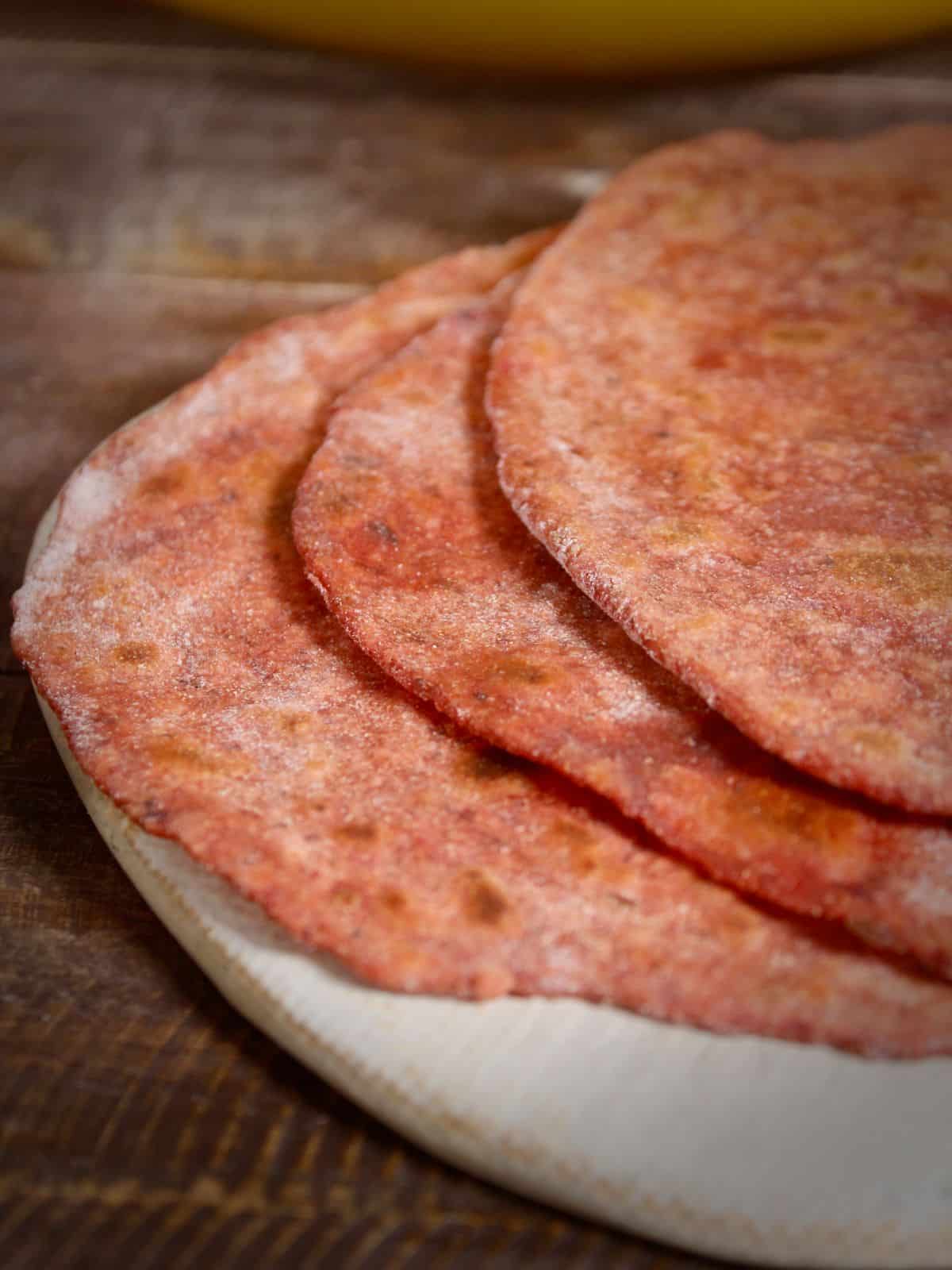 side view of leftover beetroot pulp chapati