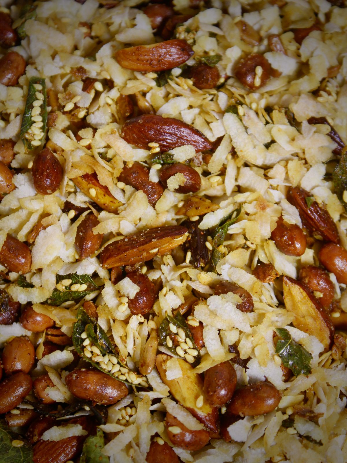 top view image of oven roasted poha chivda