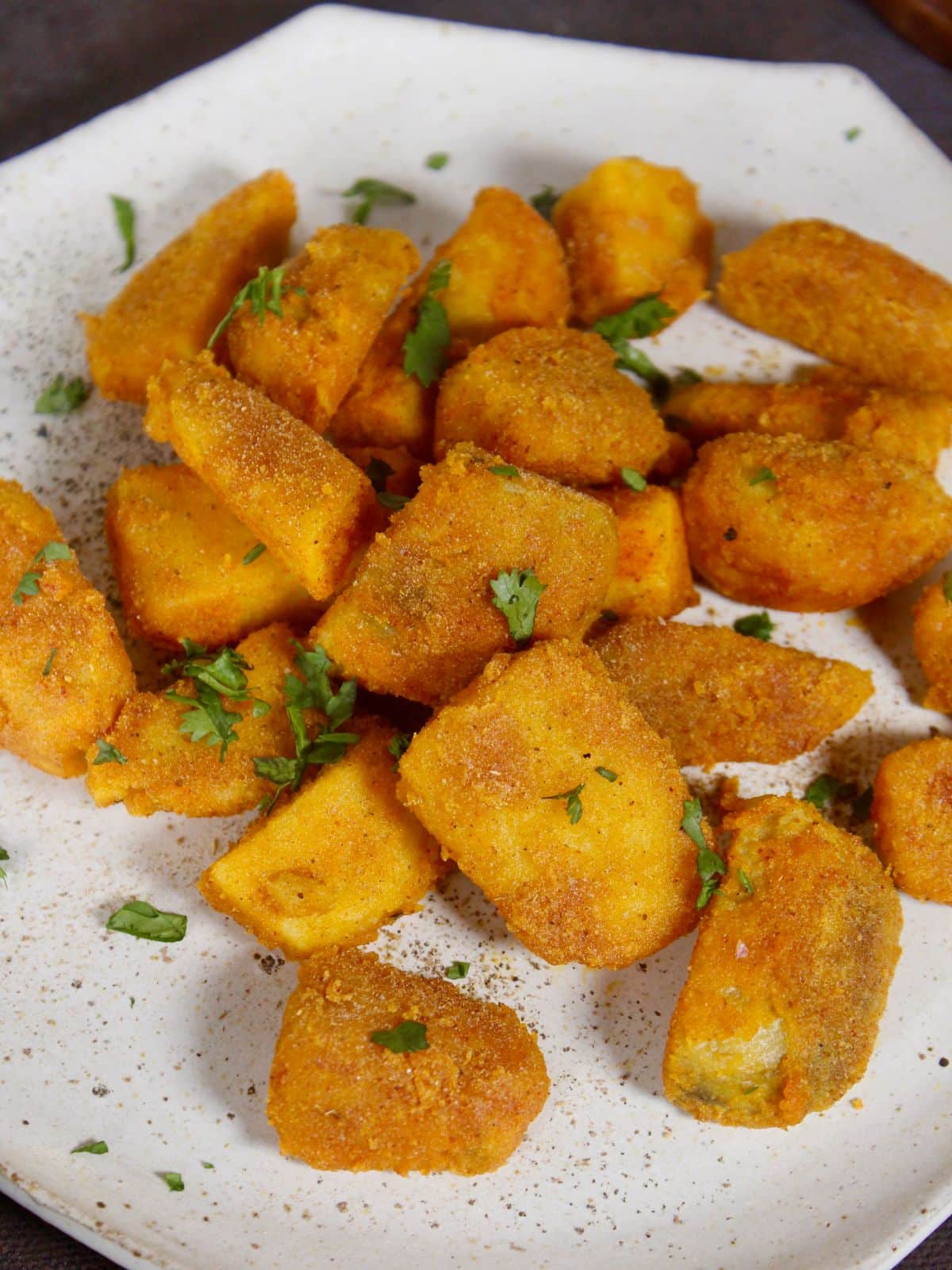 top view image of pan roasted crispy yam