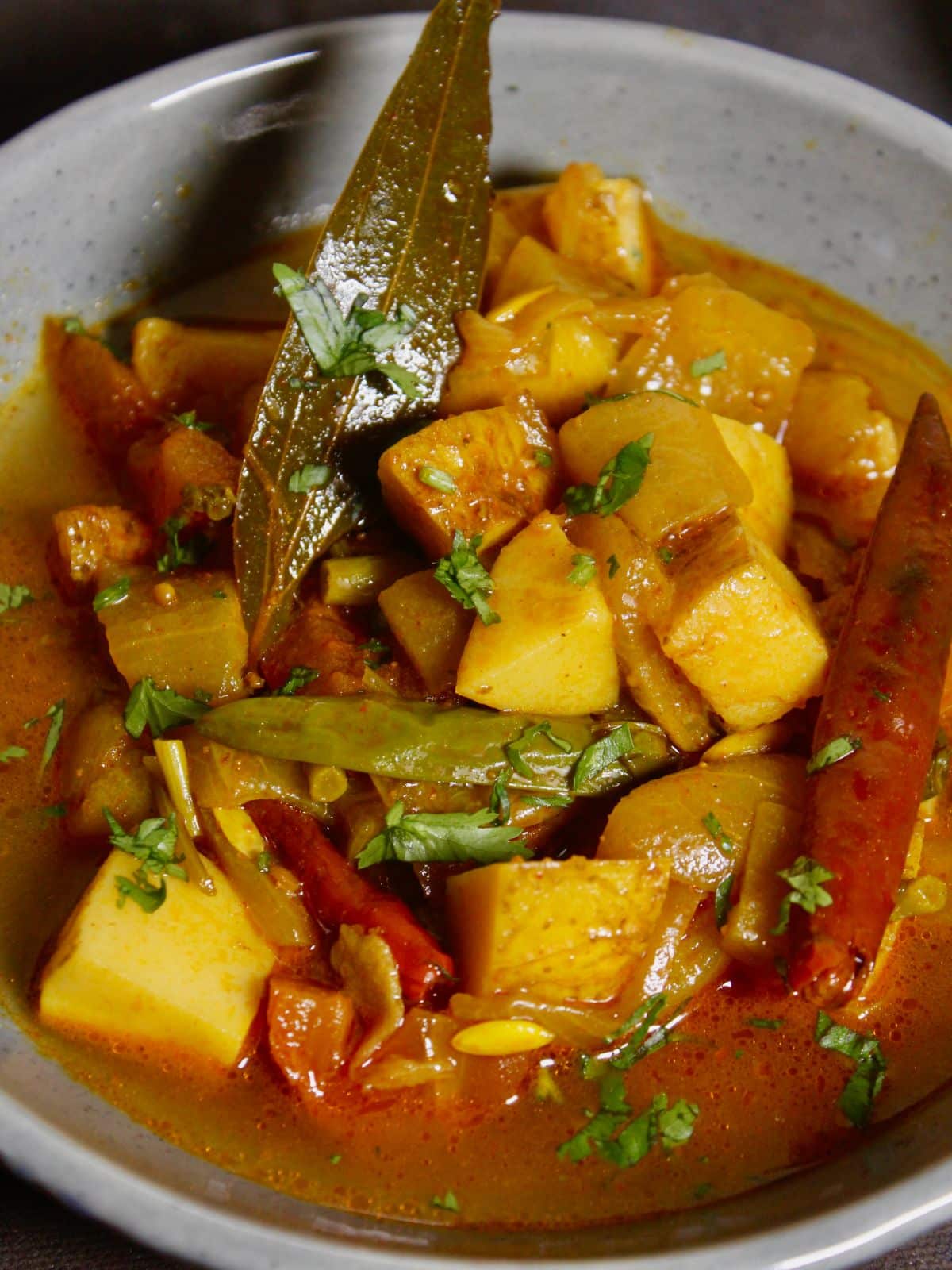 top view zoom in image of ripened cucumber curry