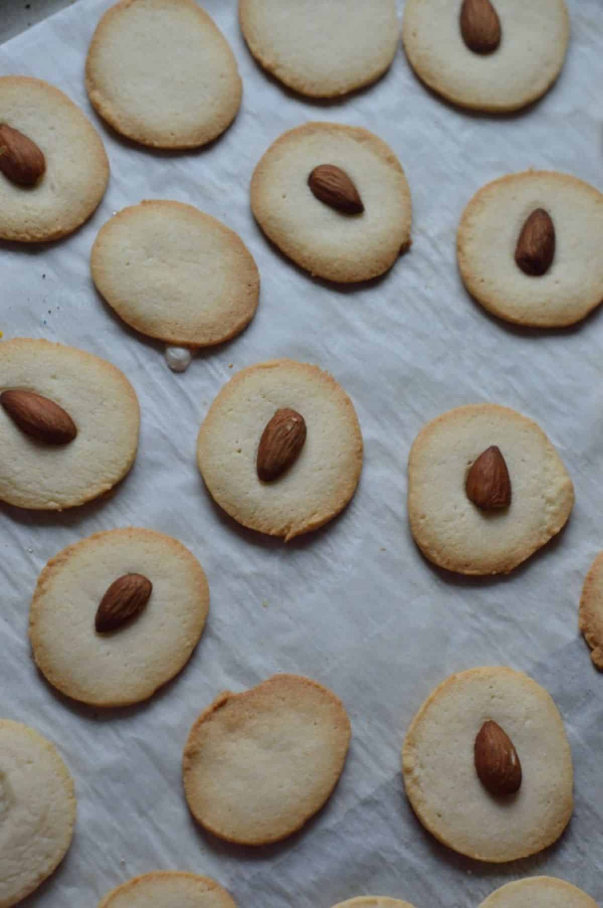 Badam Cookies on a baking tray.