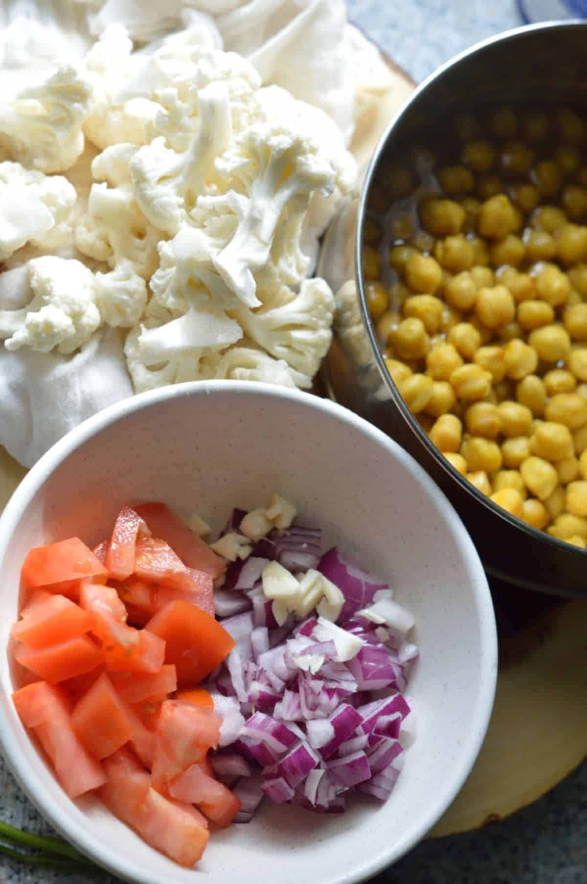 Chana Gobi Masala ingredients.