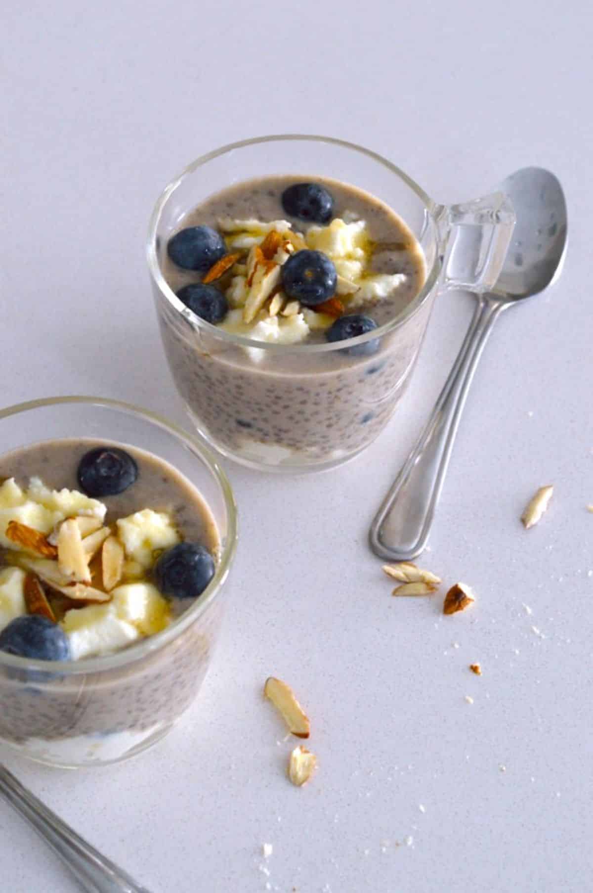 Coffee Chia Pudding in glass cups.