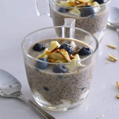 Coffee Chia Pudding in glass cups.