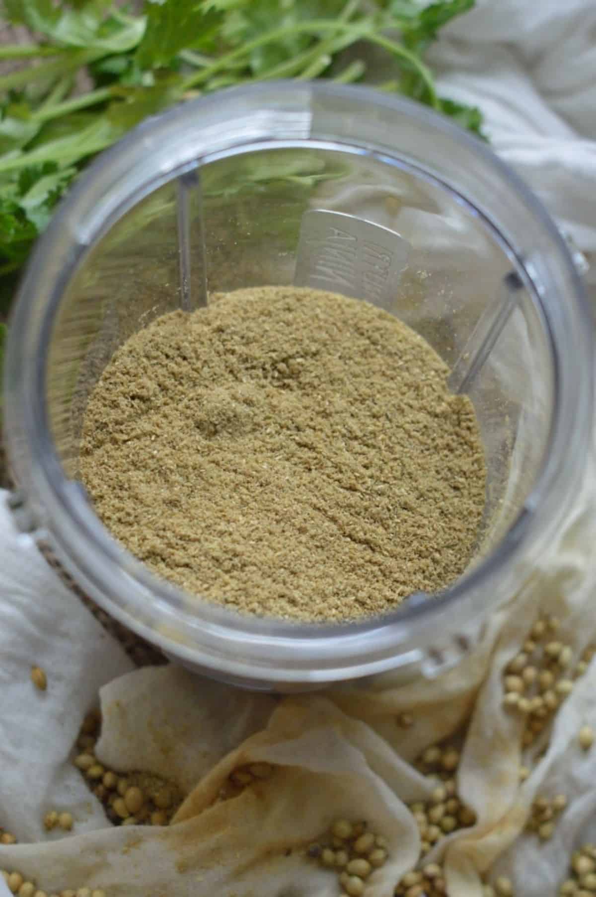 Coriander Powder in a blender.