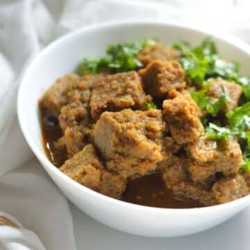 Dhoka Dalna dish in a white bowl.