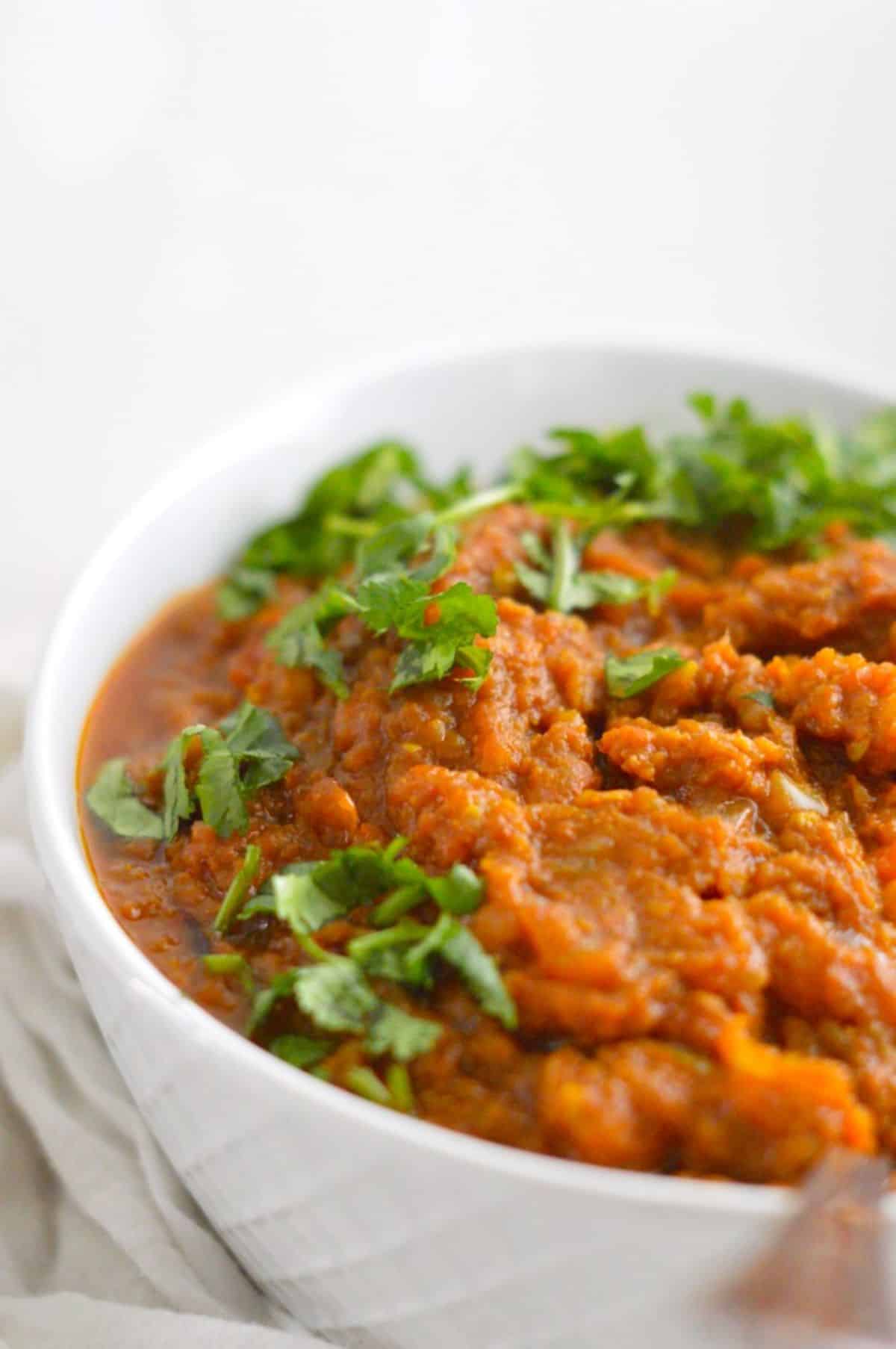 Keto Cauliflower Pav Bhaji in a white bowl