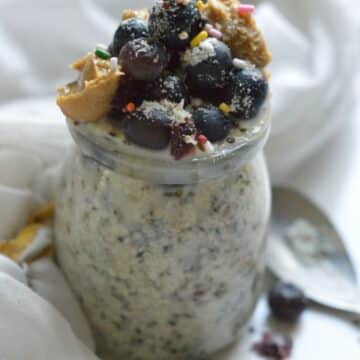 Keto Overnight Oats in a glass jar.