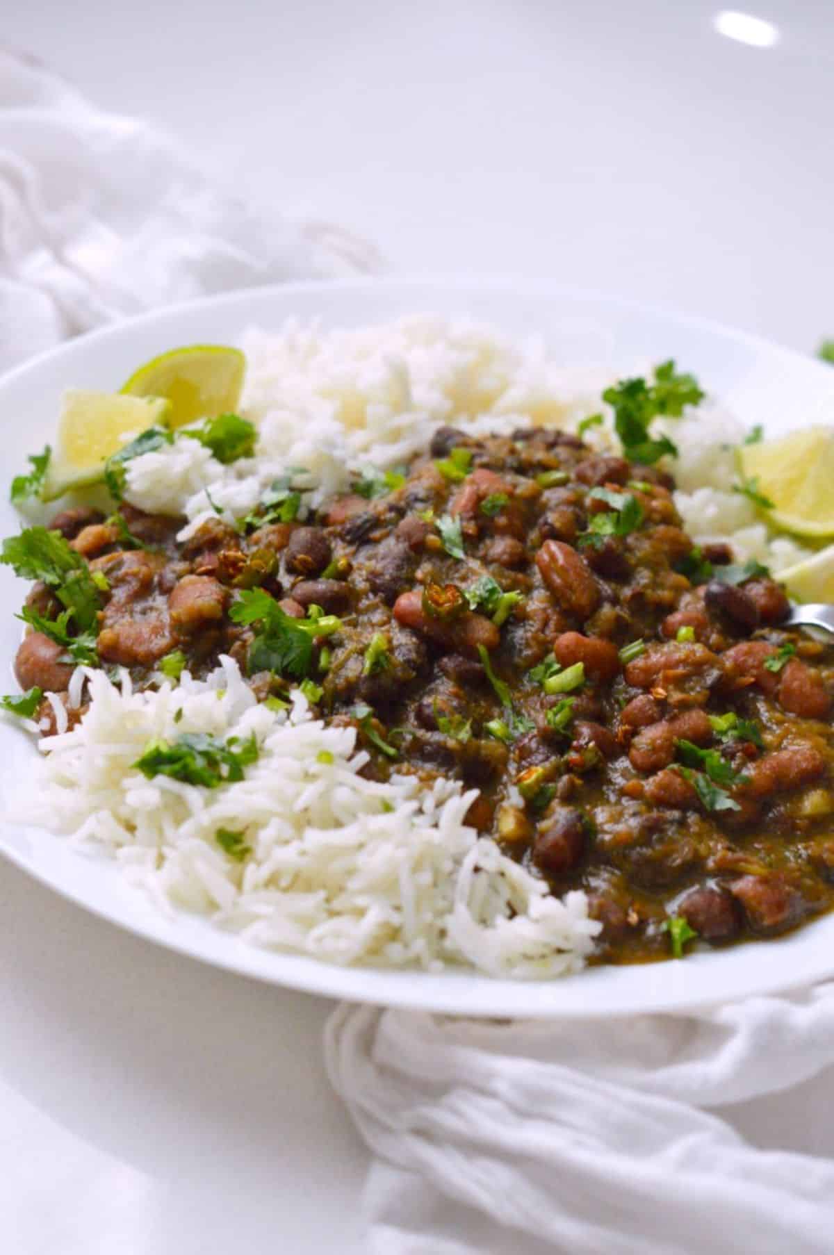 Madras Lentils dish on a white plate.