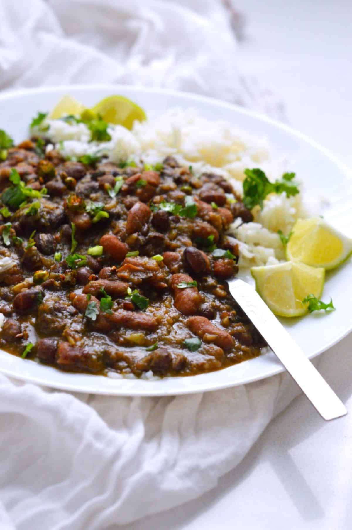 Madras Lentils dish on a white plate.