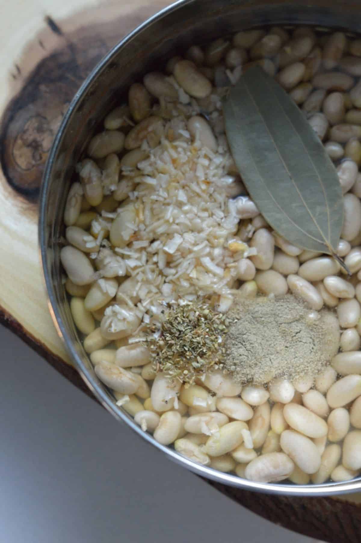 Mayocoba Beans with other ingredients in a pot.
