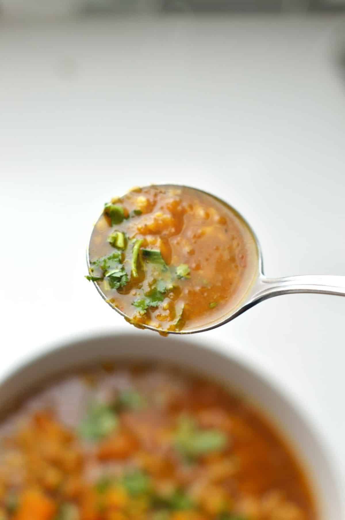 Pumpkin Chana Dal on a spoon.