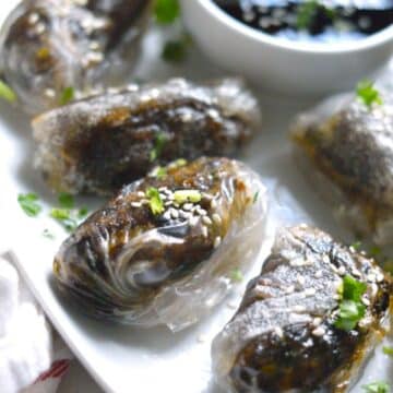 Rice Paper Dumplings on a white tray.