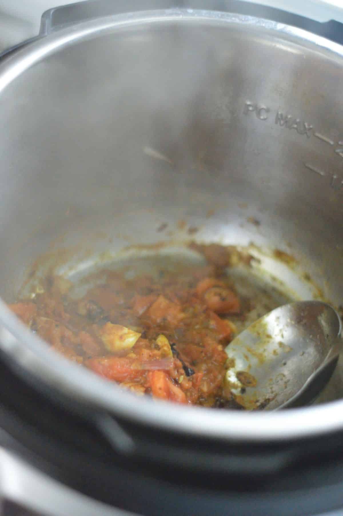 Ridge Gourd Chana Dal ingredients in a pot.