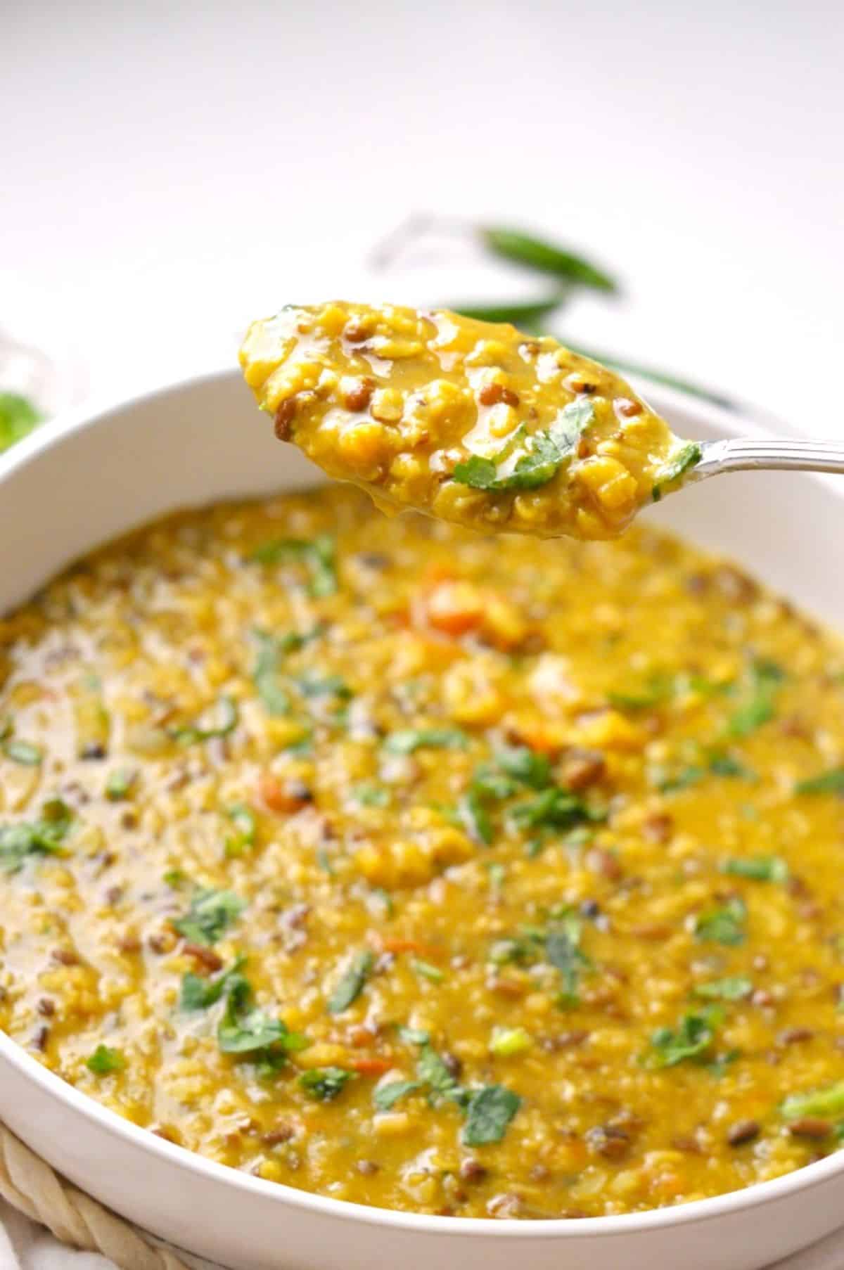Spicy Indian Urad Dal on a spoon.