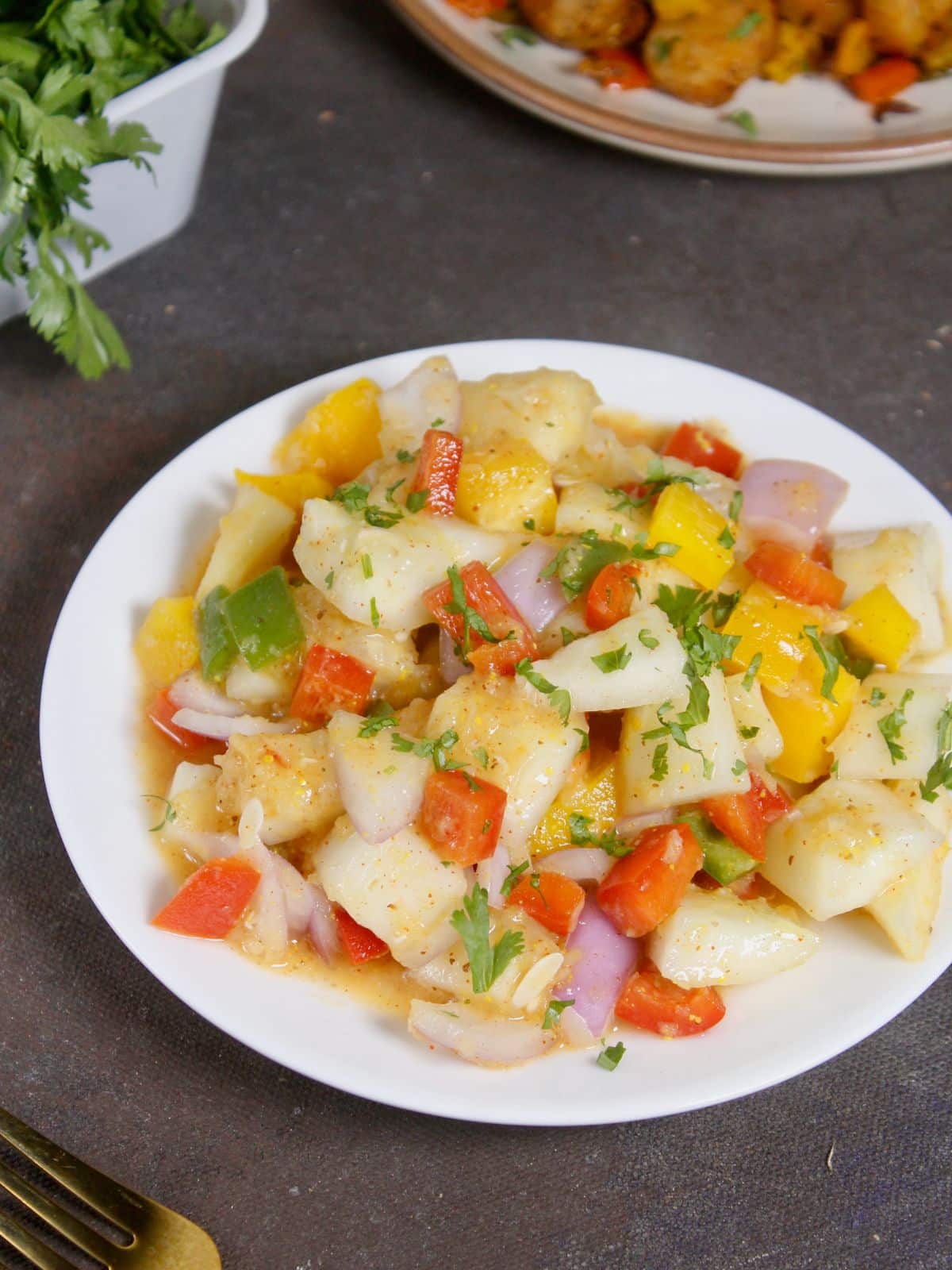 top view of cucumber bell pepper lentil salad