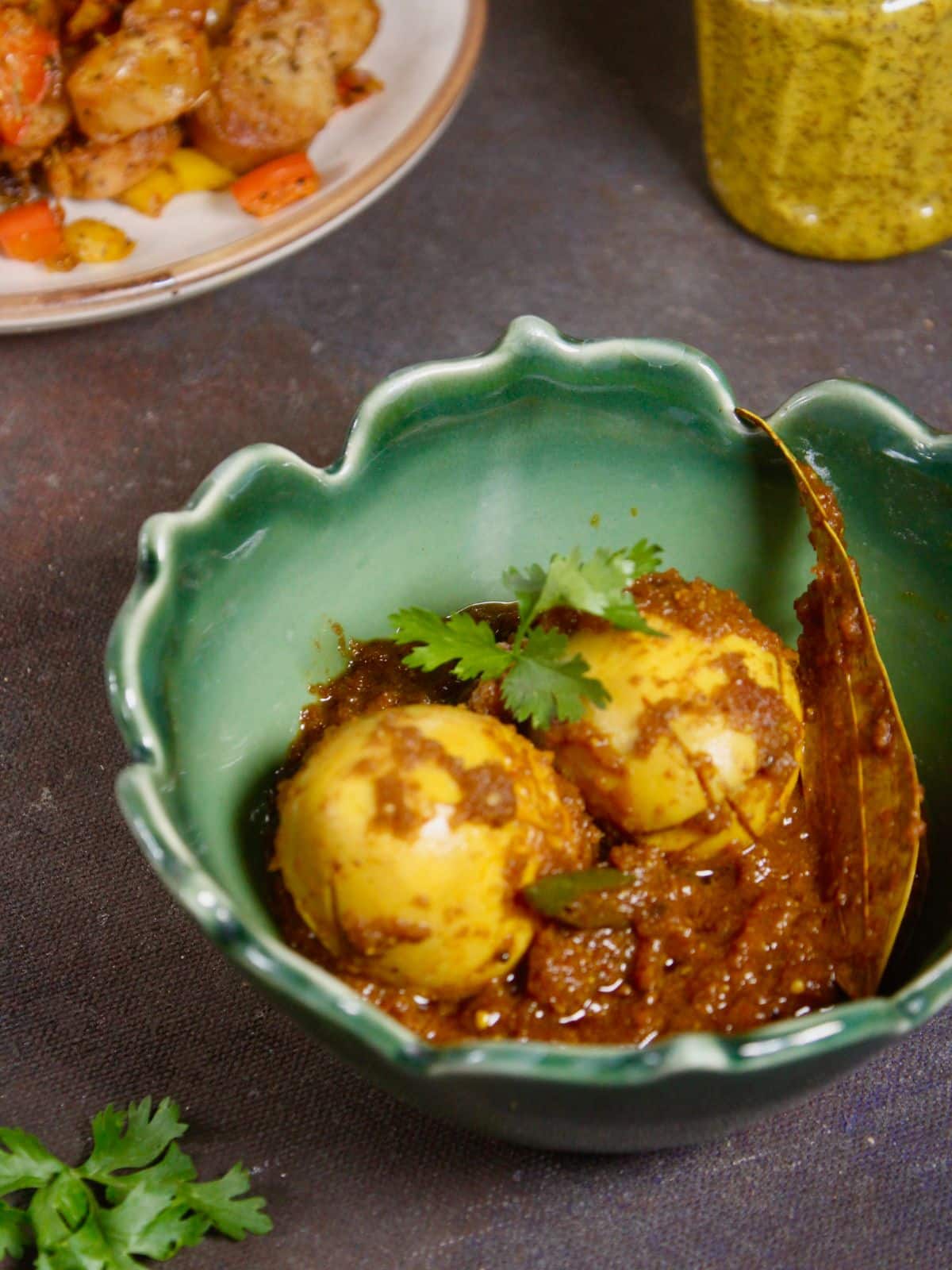 top view of egg curry with kasundi