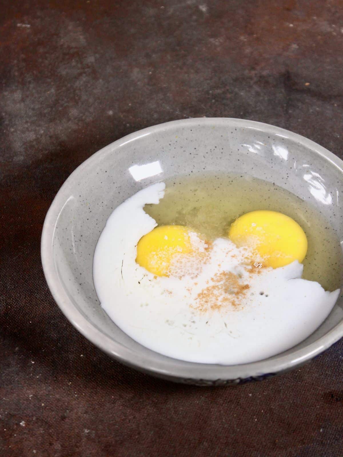 take all the ingredients for French toast in a bowl 