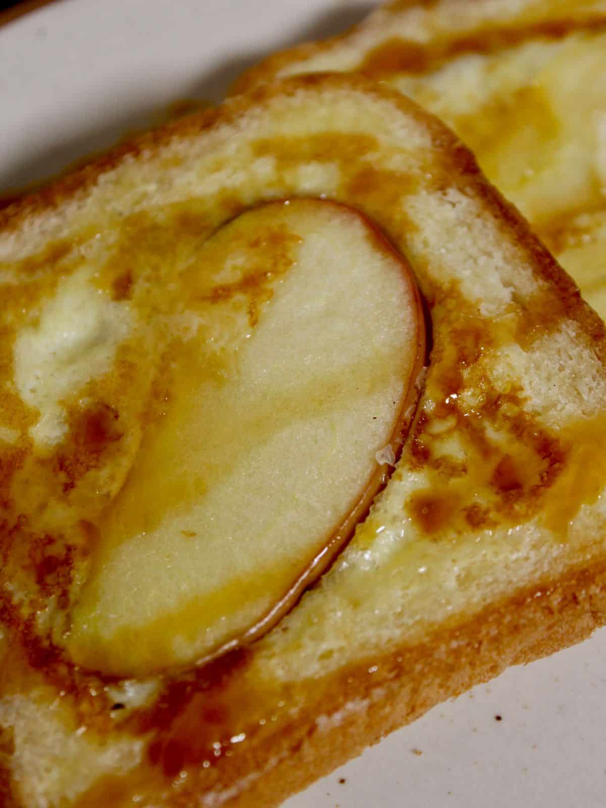 zoom in view of French toast with apple twist