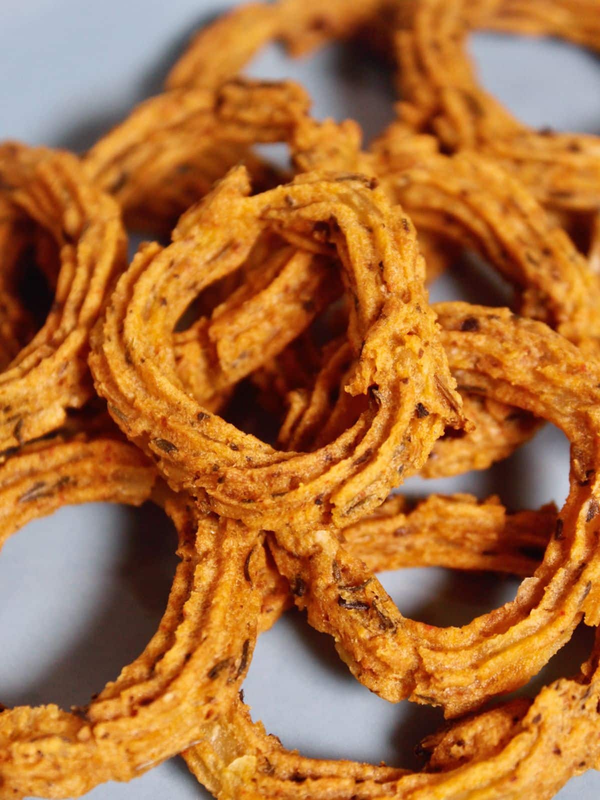 super zoom in top view image of crispy potato rings