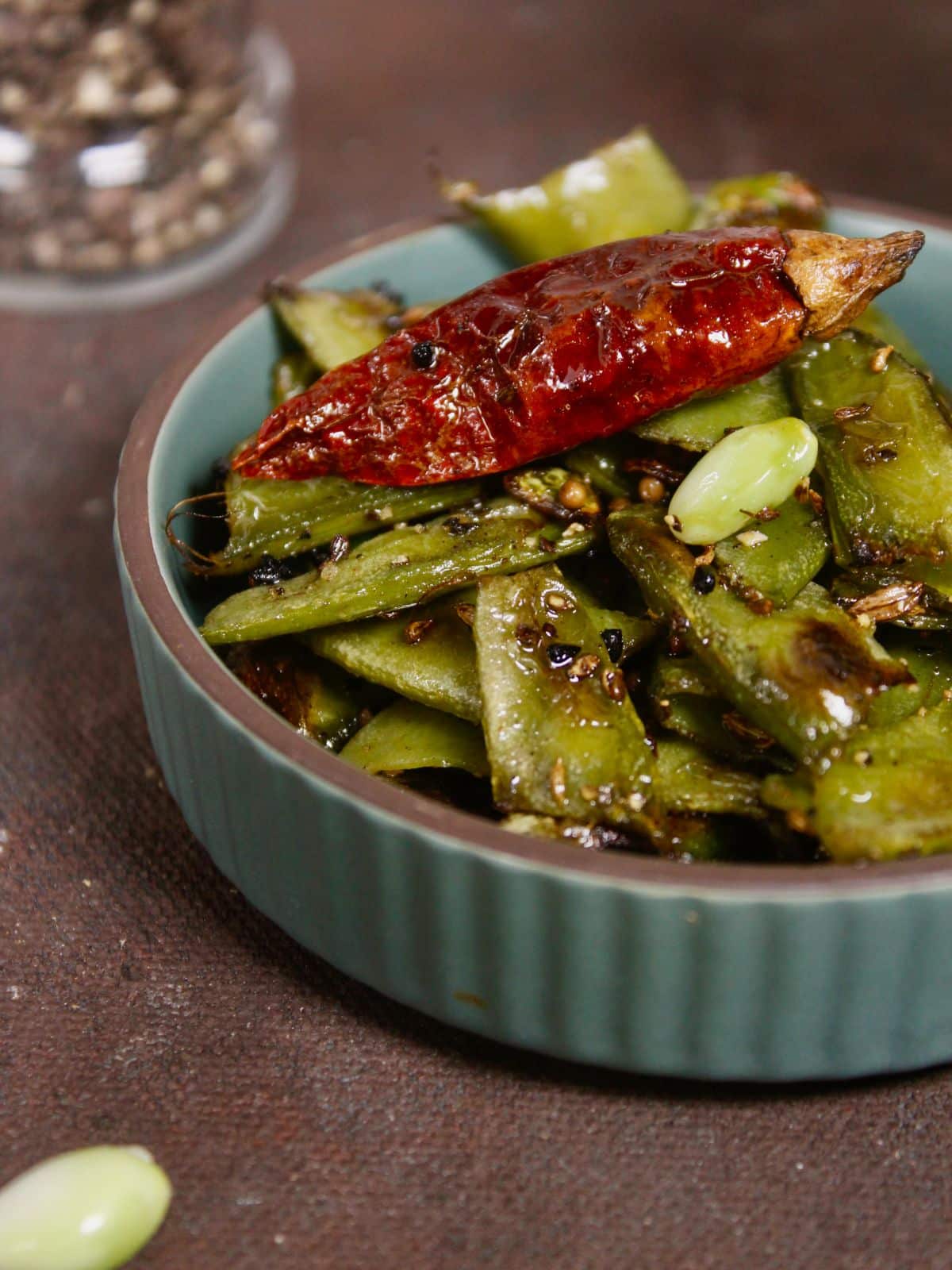 side view of salt and pepper broad beans