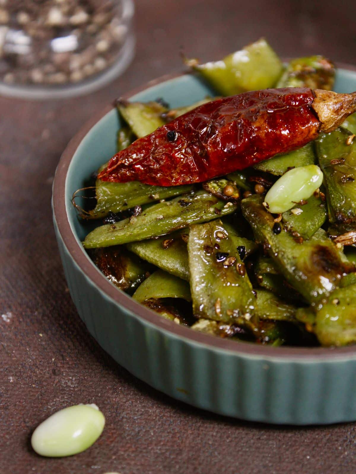 zoom in side view of salt and pepper broad beans