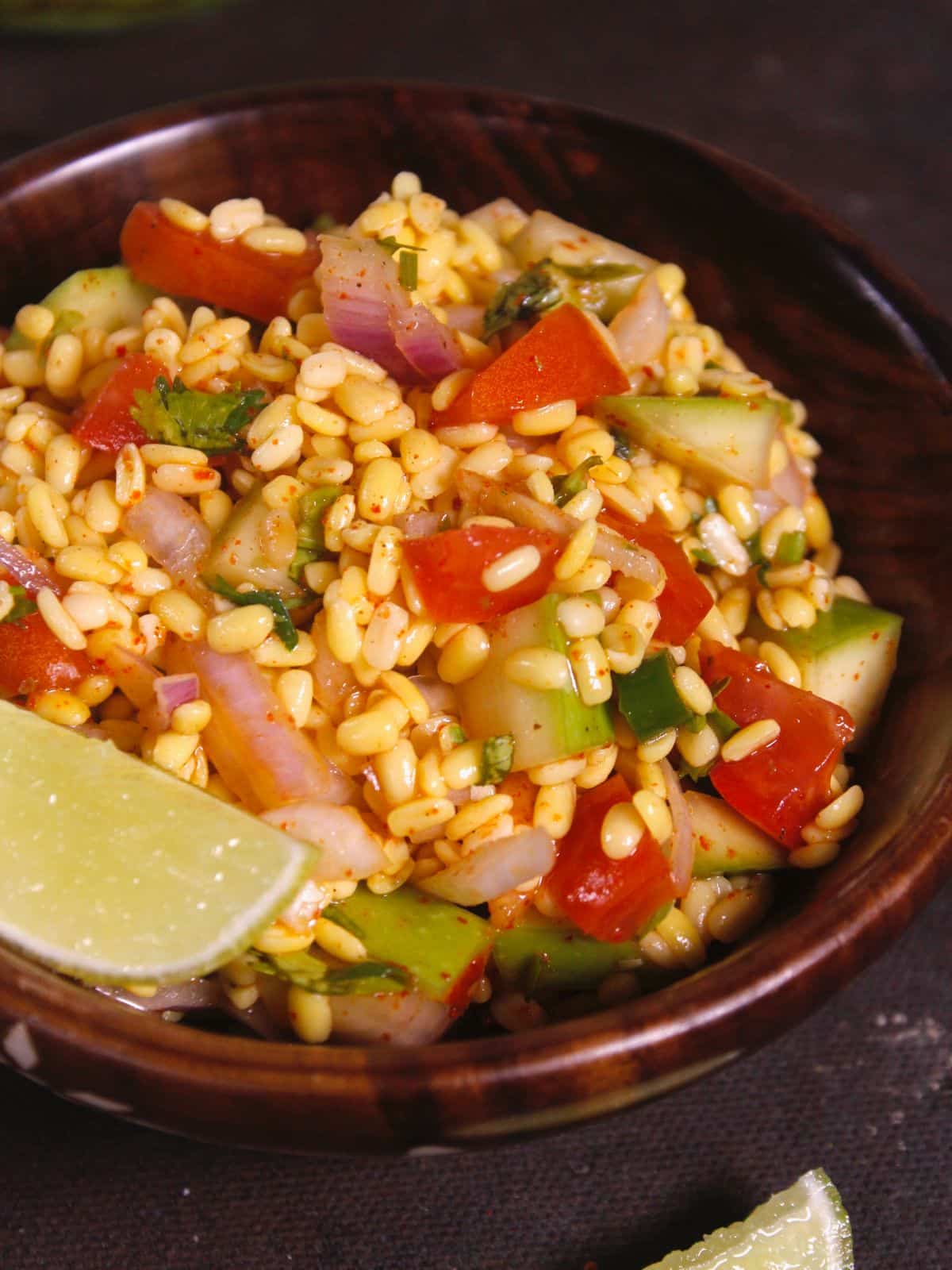 top zoom in view of vegan yellow lentil salad