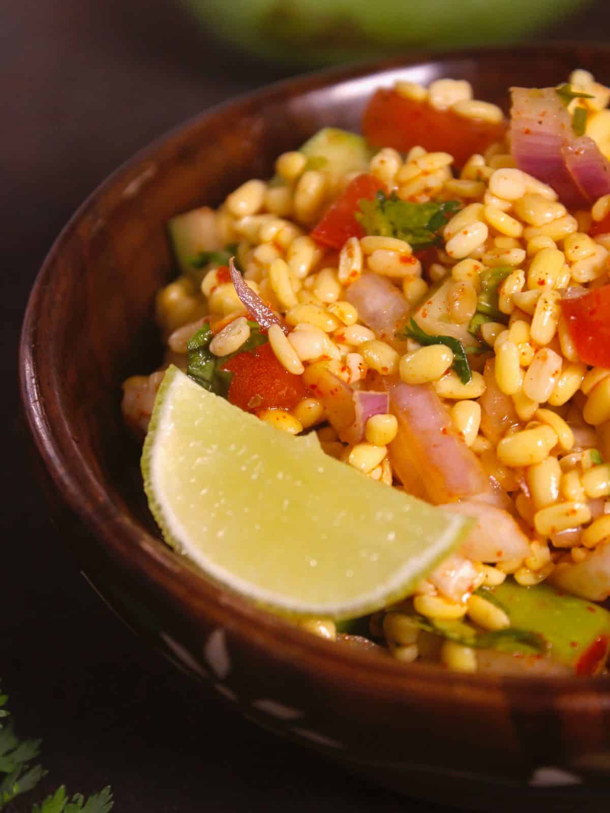 side view of vegan yellow lentil salad