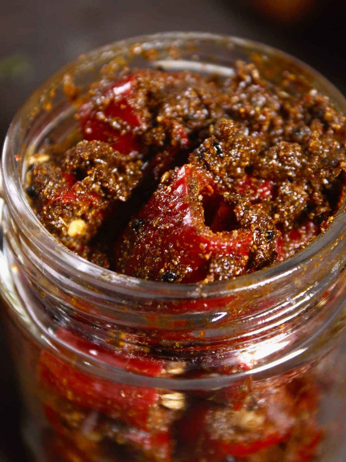 zoom in image of instant red chili pickle