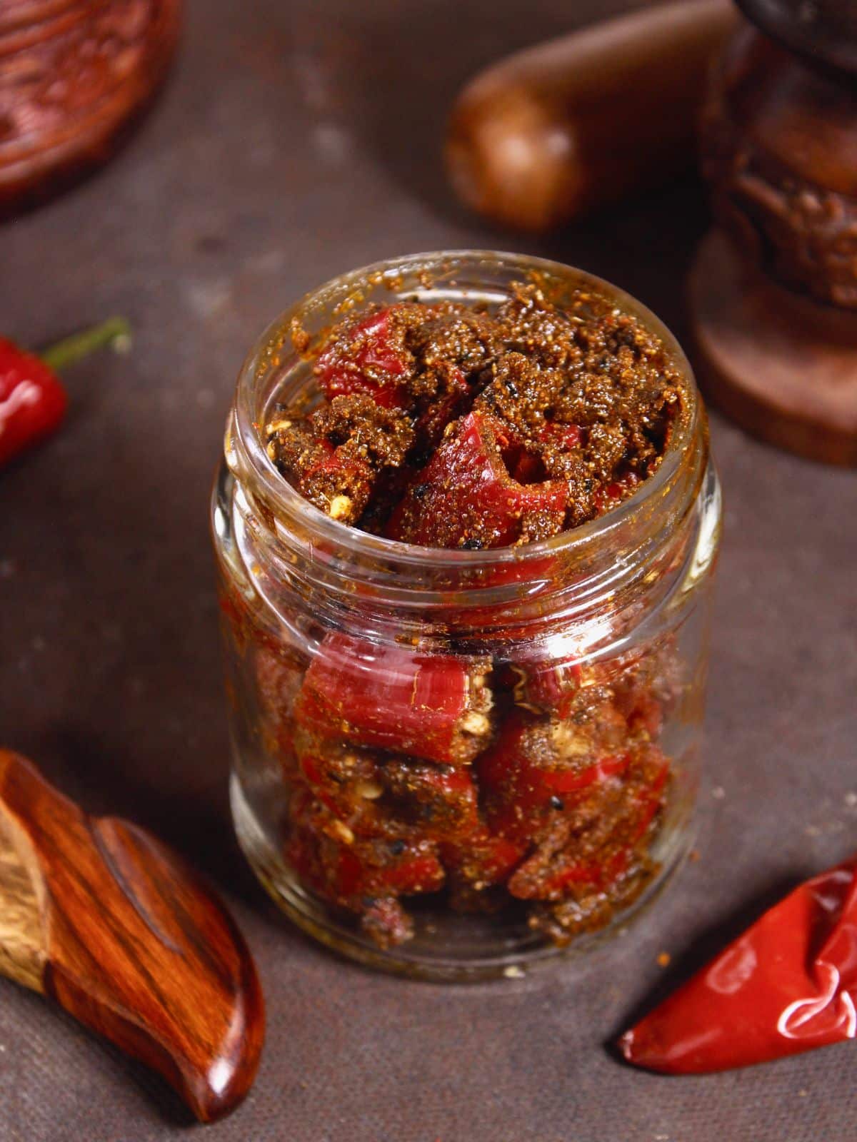 yummy instant red chili pickle in a jar and enjoy 