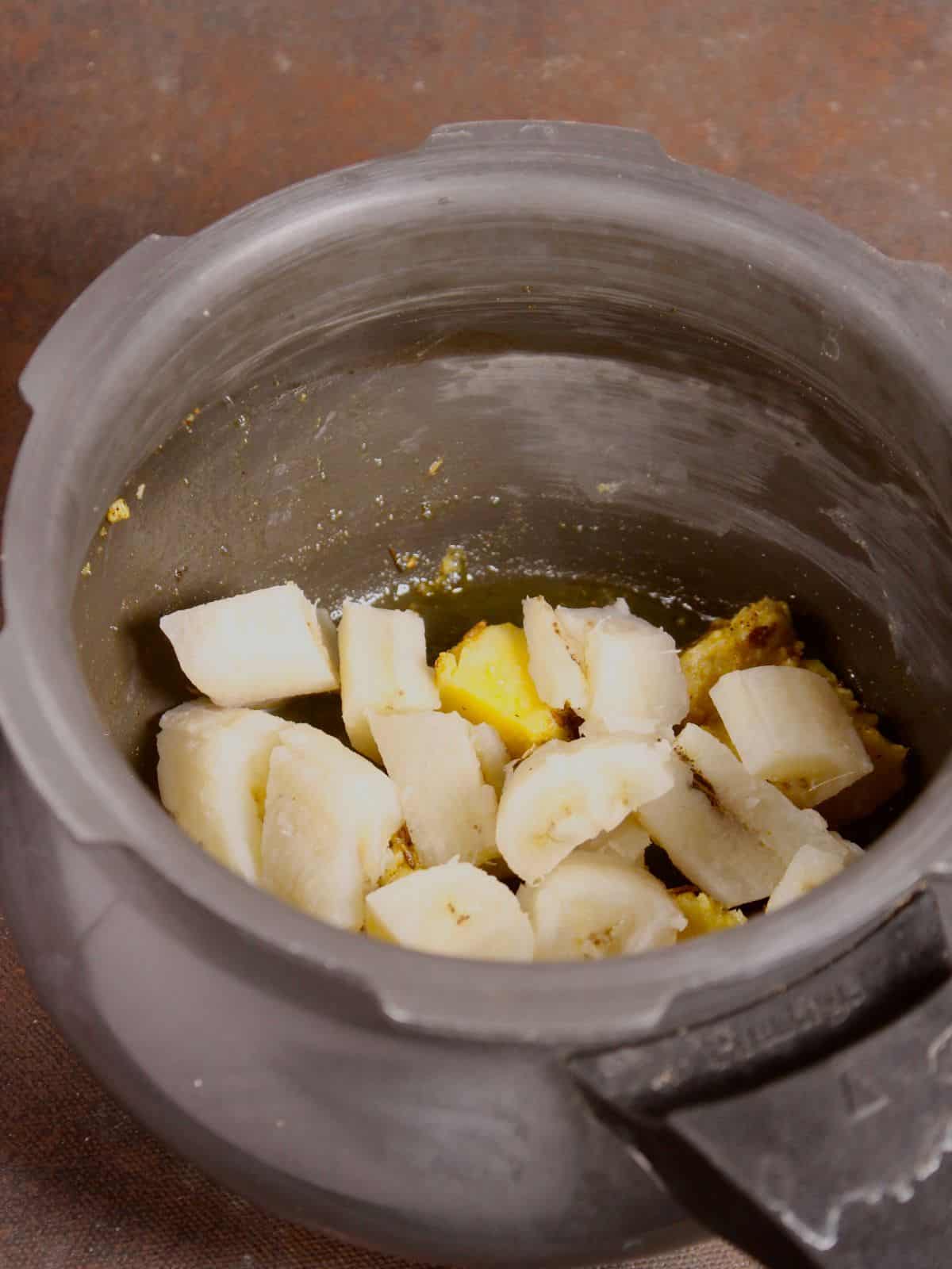 add boiled banana and yams to the pot 