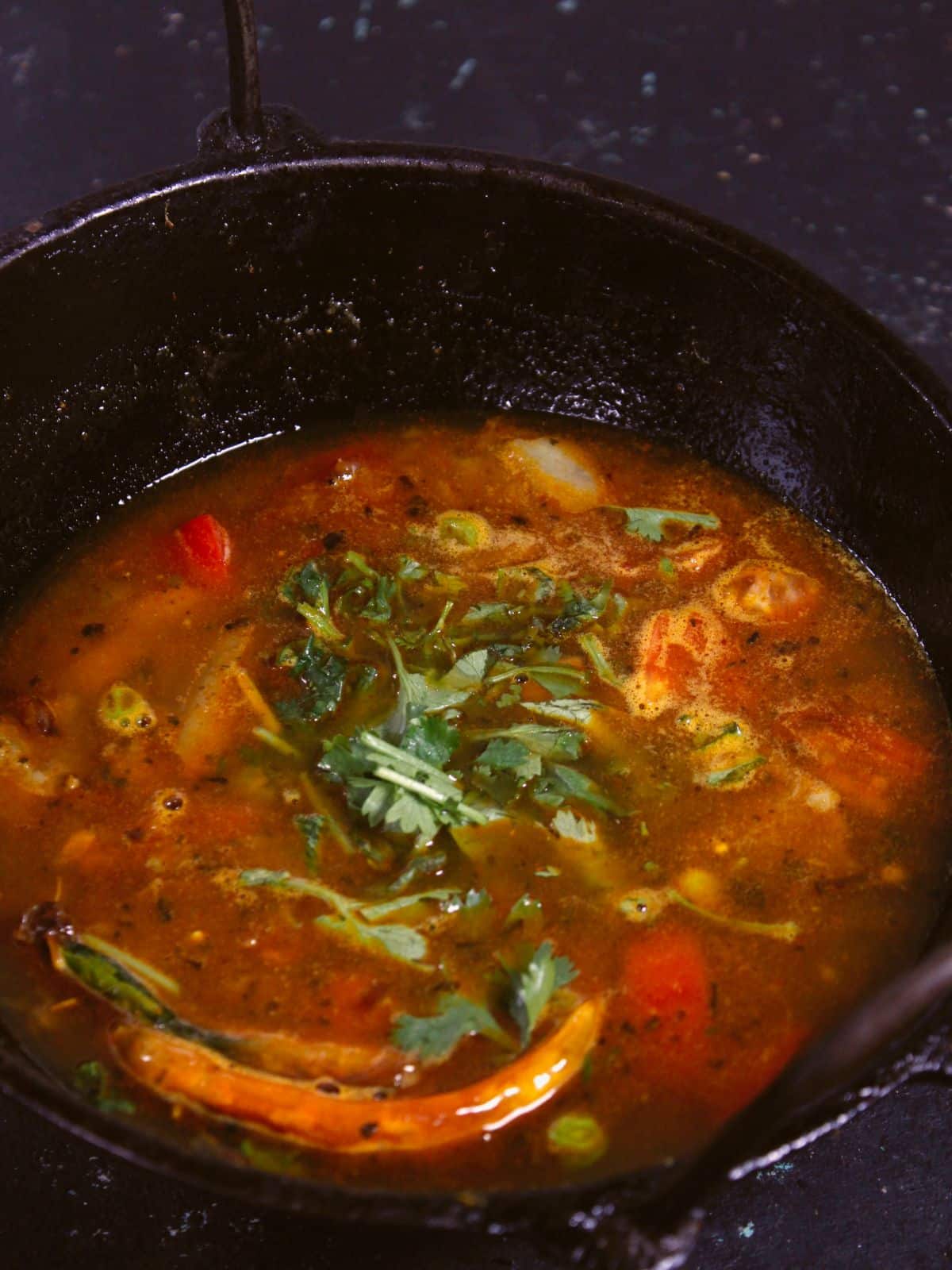 add chopped coriander leaves to the kadai and cook well 