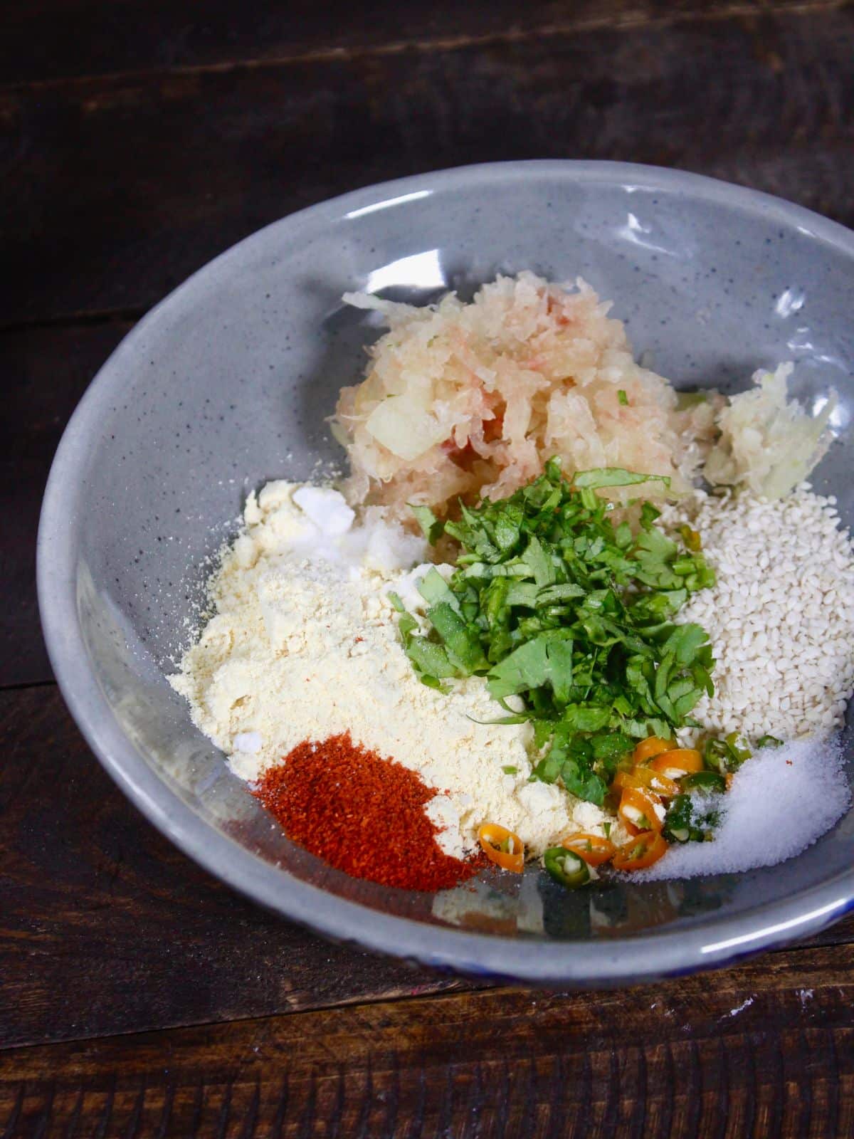 take all the ingredients for air fried watermelon rind crispies in a bowl 