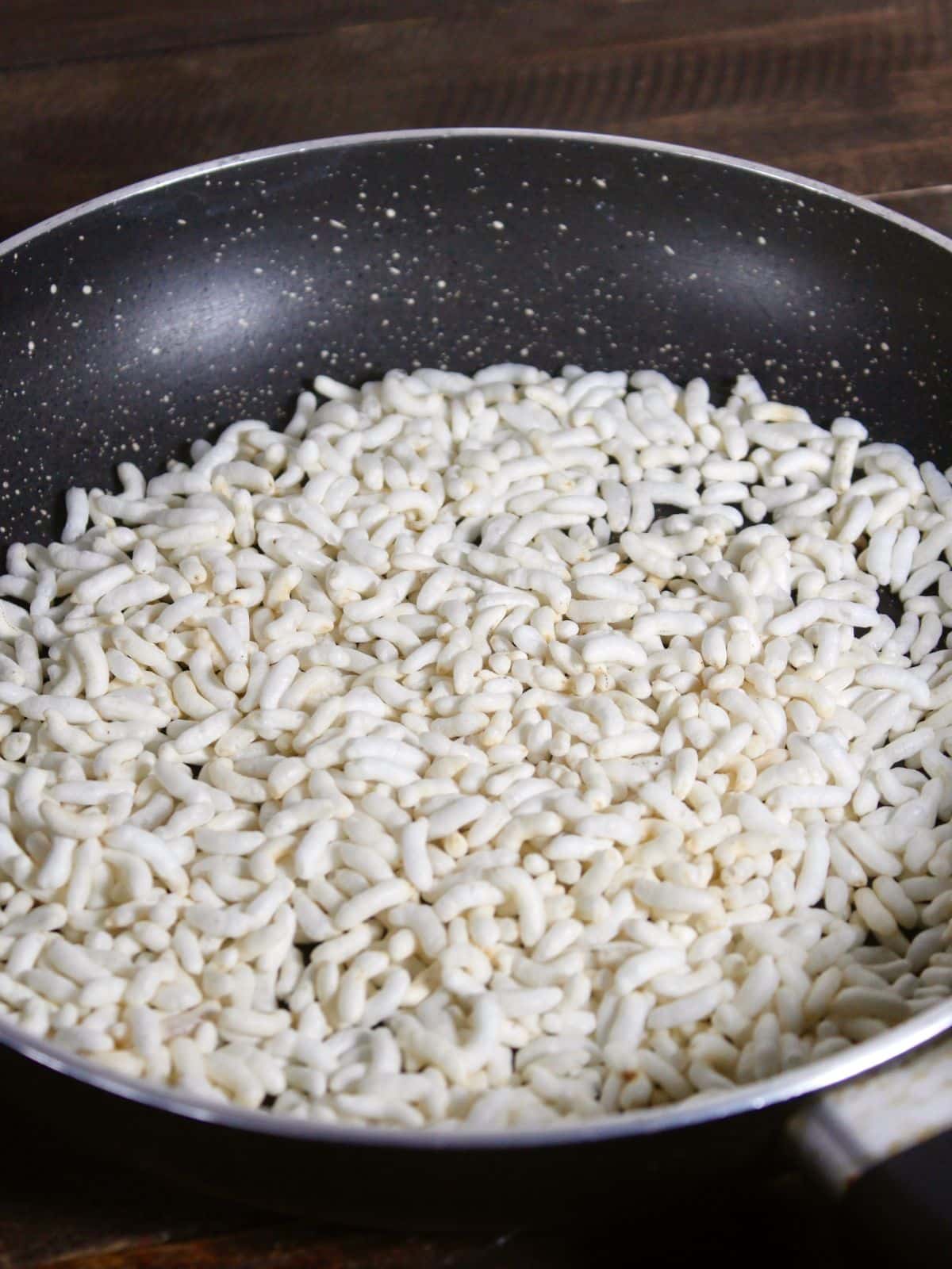puffed rice in a pan  