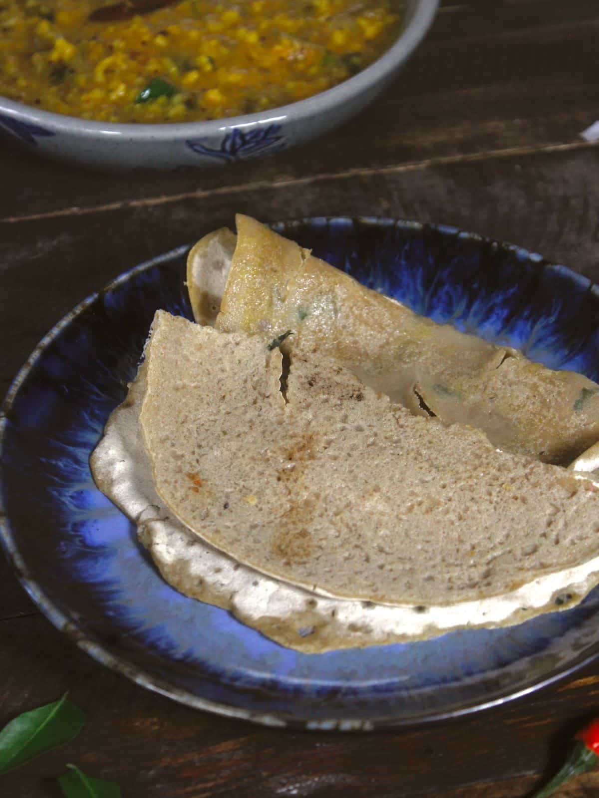 yummy and crunchy foxtail millet dosa ready to enjoy with chutney and sambar