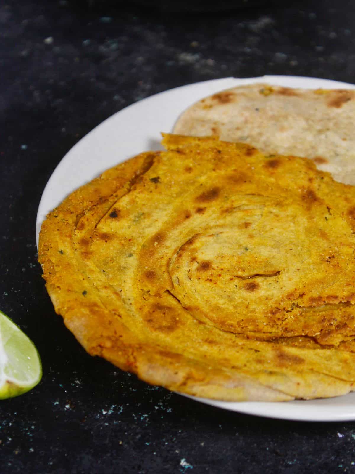 ready to enjoy whole wheat masala kulcha with some spicy gravy 