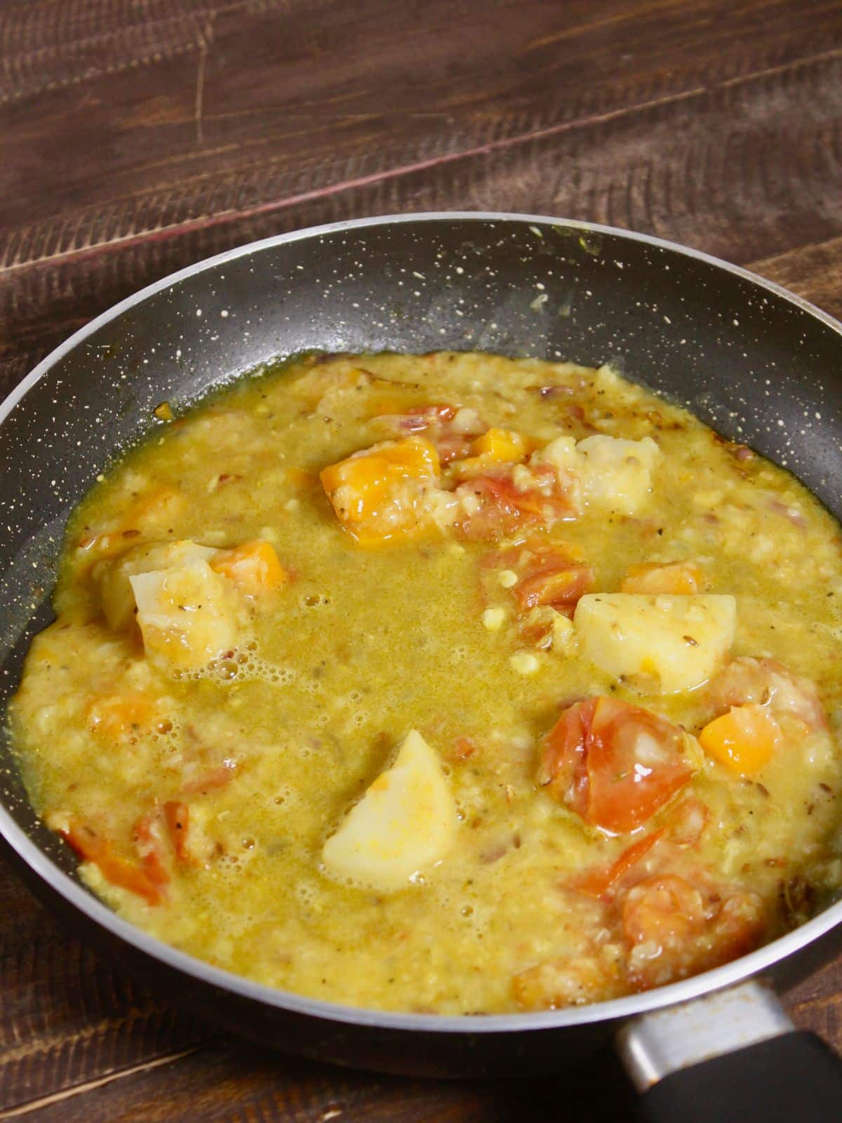 add stock soup to the pan 