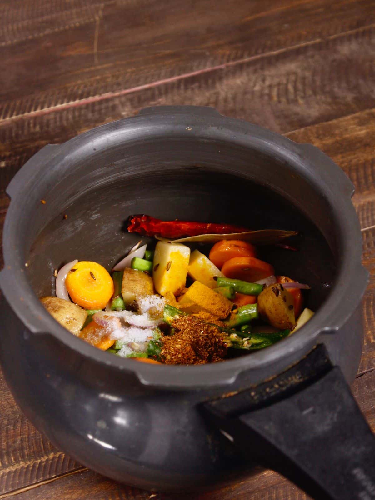 add powdered spices to the pot 