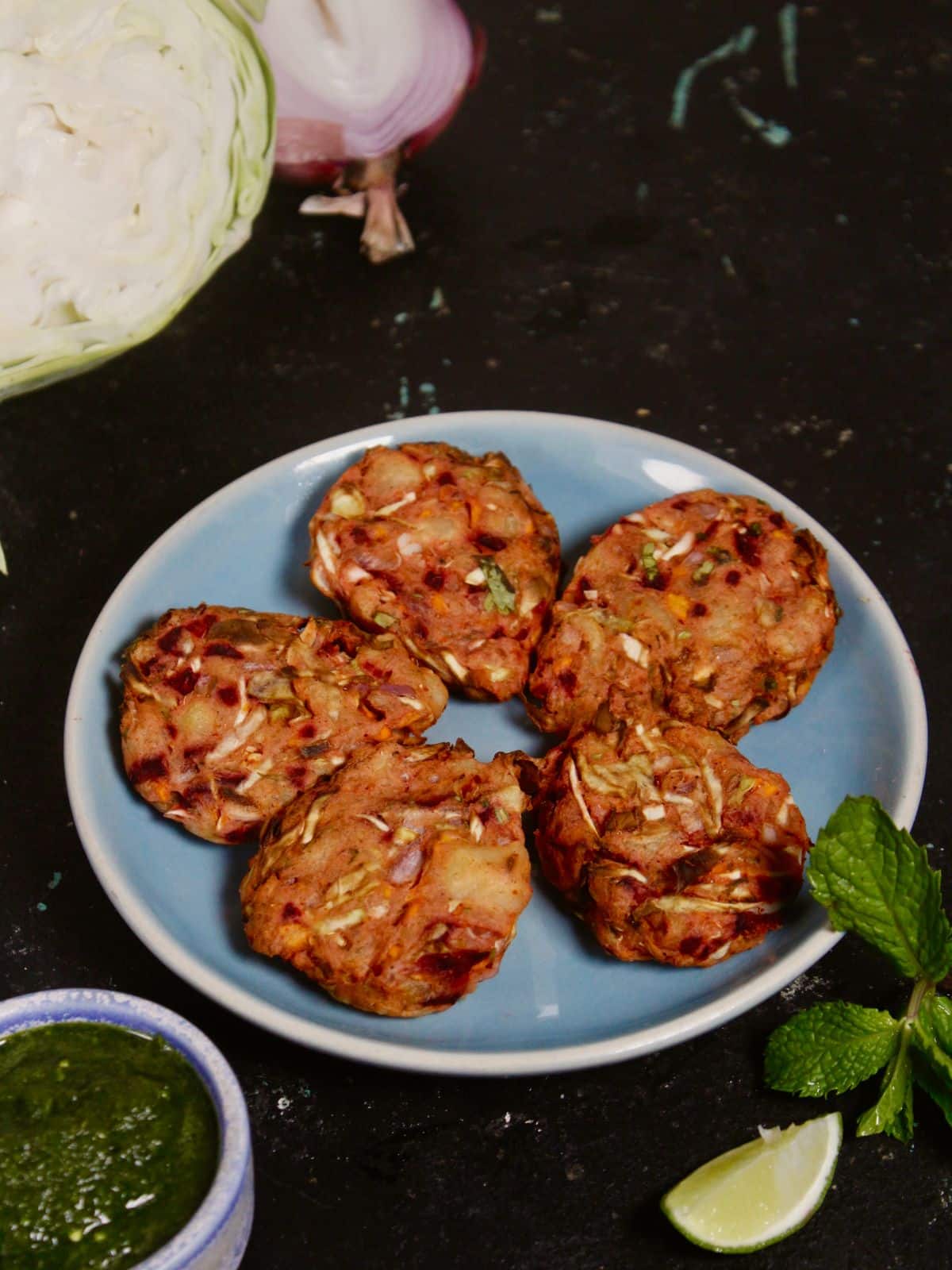 yummy air fried vegetable cutlets served with chutney 