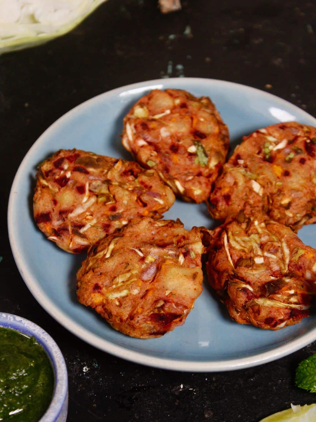top view image of air fried vegetable cutlets