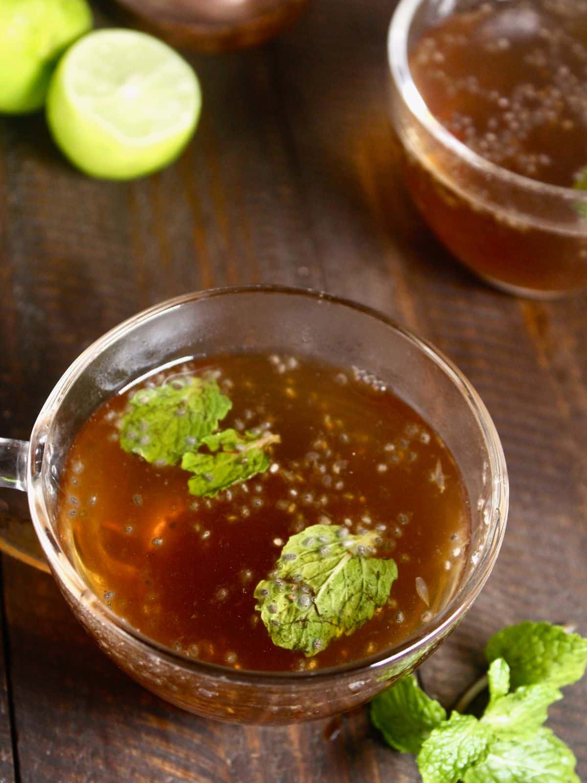 top view of mint lemon ginger tea