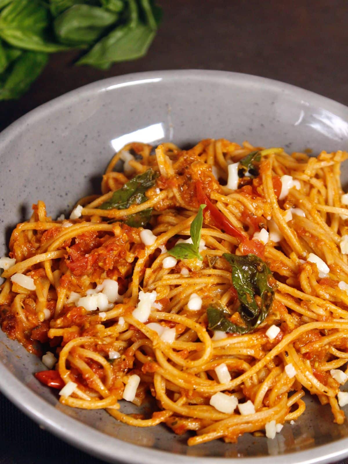 yummy spaghetti in tomato basil sauce