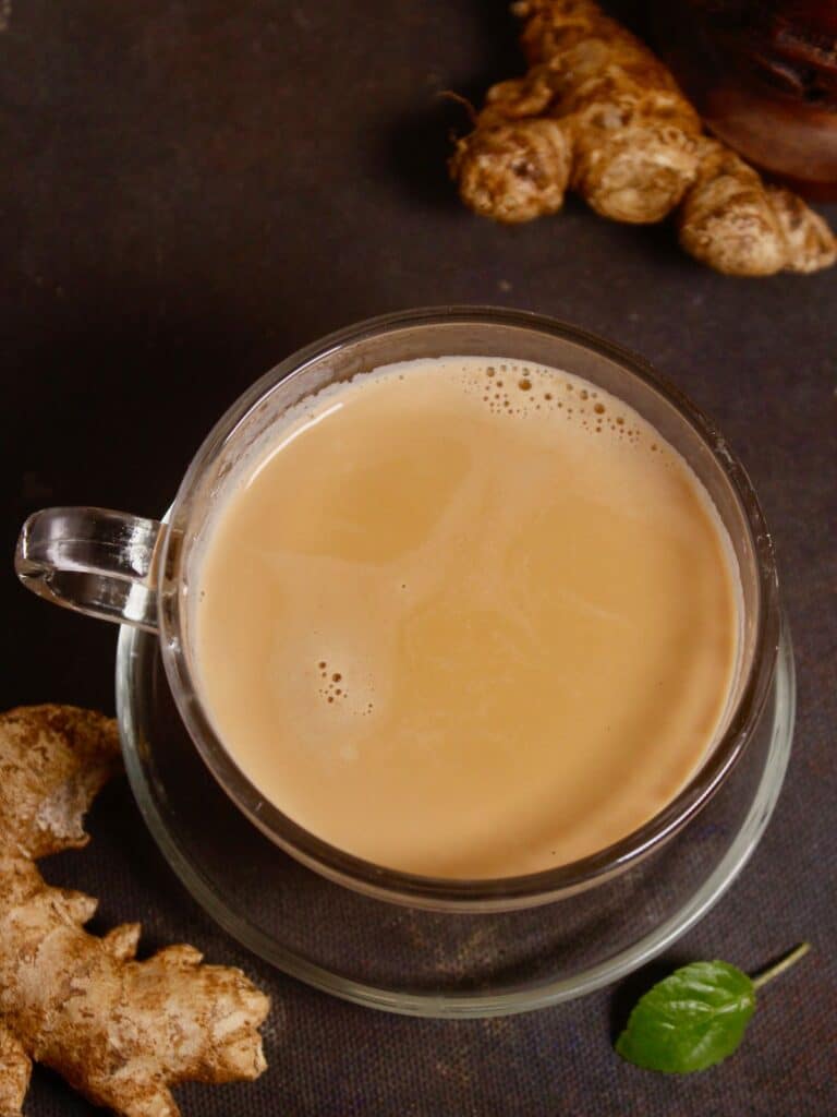 top view of basil ginger tea