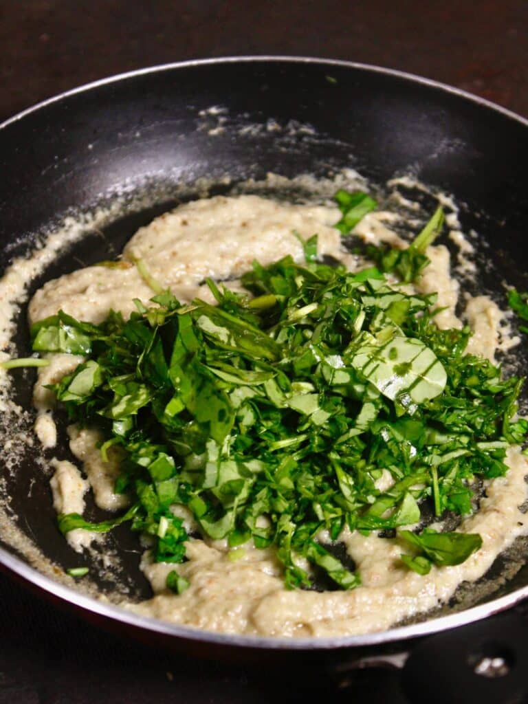 add some chopped fenugreek seeds to the pan and mix well 