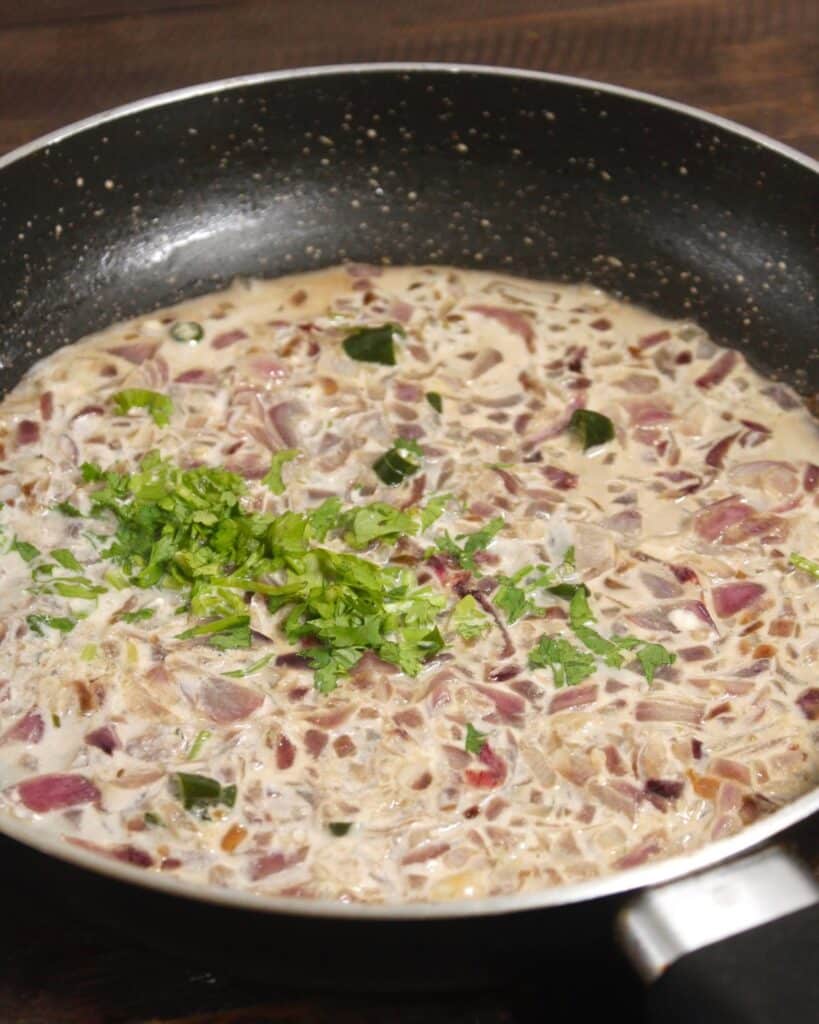 add chopped coriander to the pan 