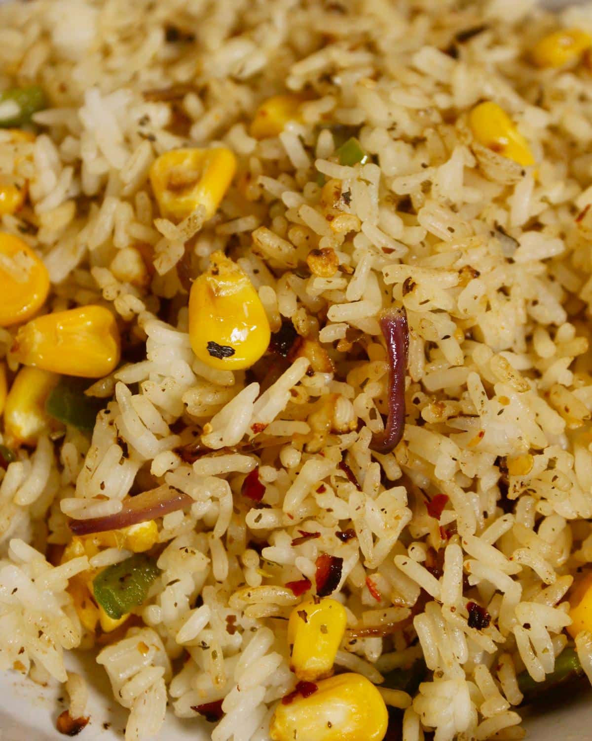 top view of chicken with seasoned rice