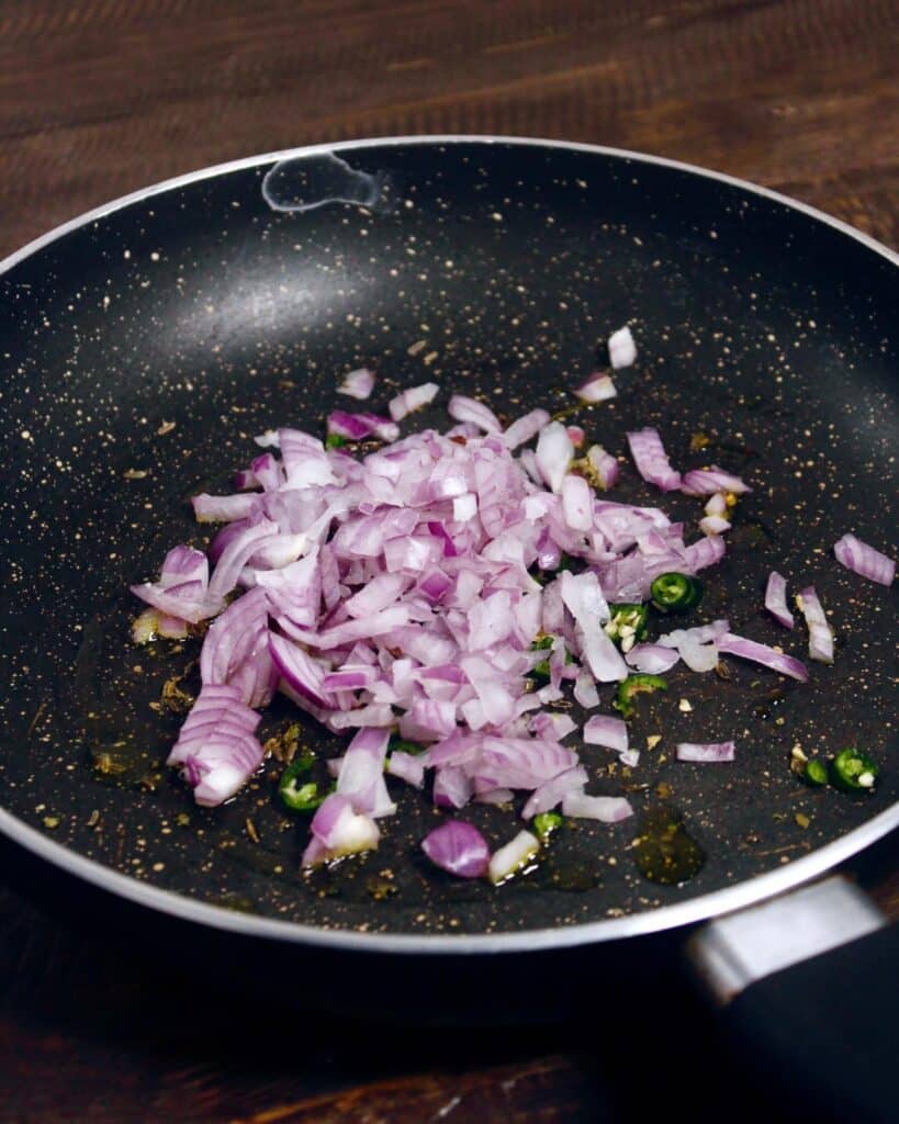 add chopped onions to the pan 